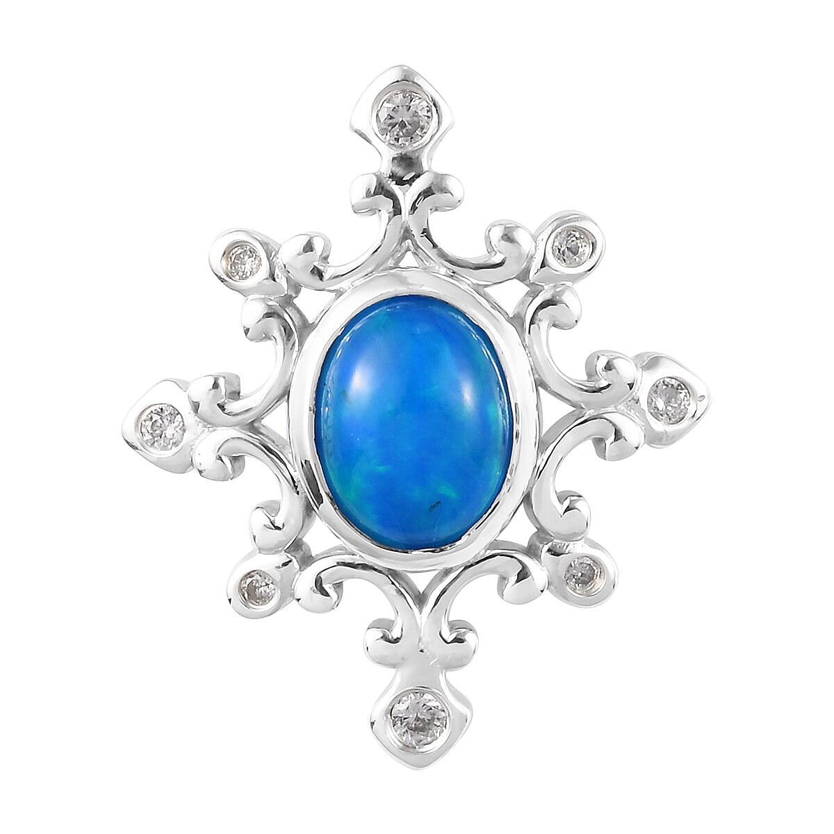 Miami Blue Welo Opal and Natural Cambodian Zircon Pendant  in Platinum Overlay Sterling Silver 1.25 Ct.
