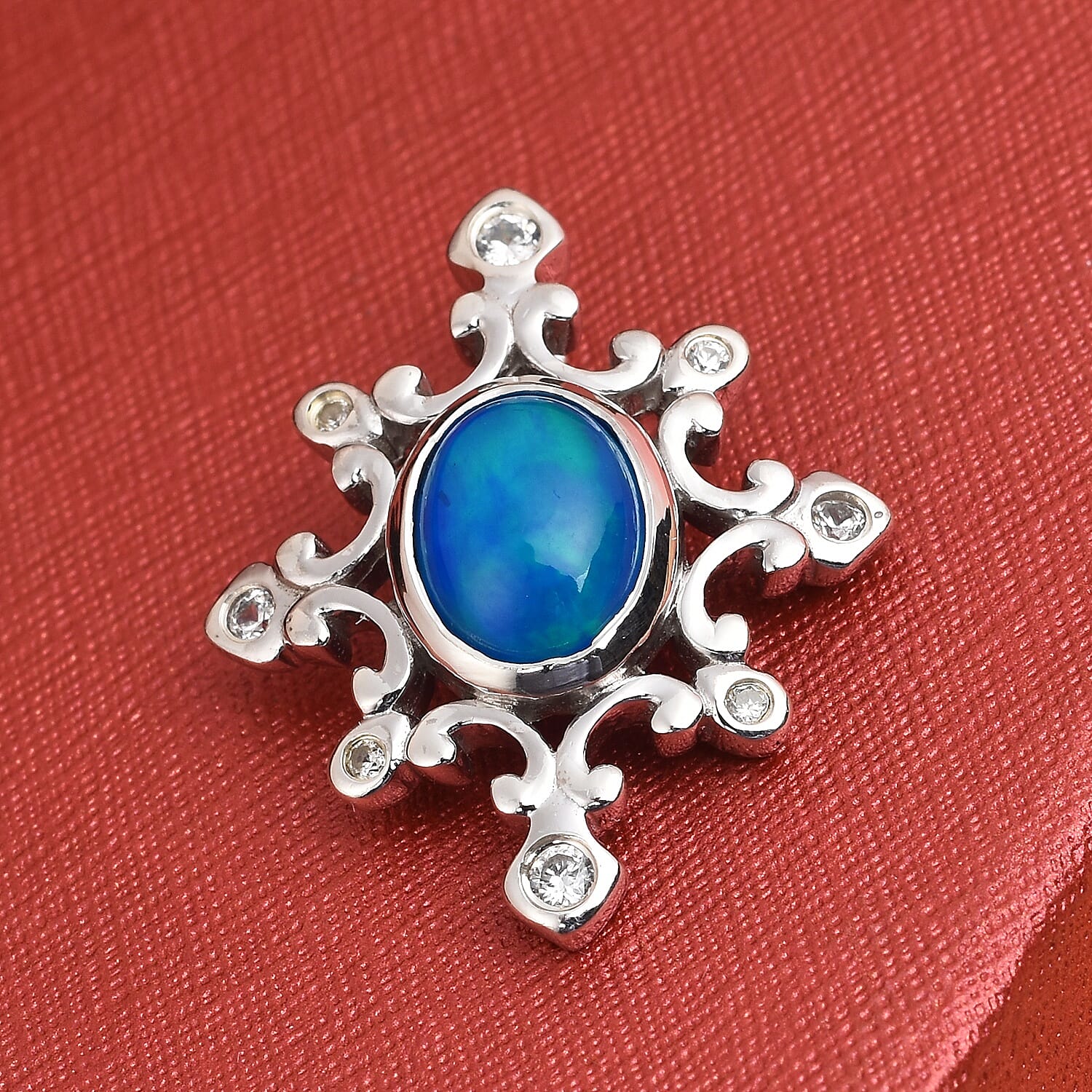 Miami Blue Welo Opal and Natural Cambodian Zircon Pendant  in Platinum Overlay Sterling Silver 1.25 Ct.