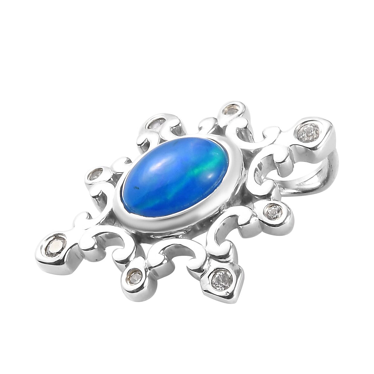 Miami Blue Welo Opal and Natural Cambodian Zircon Pendant  in Platinum Overlay Sterling Silver 1.25 Ct.