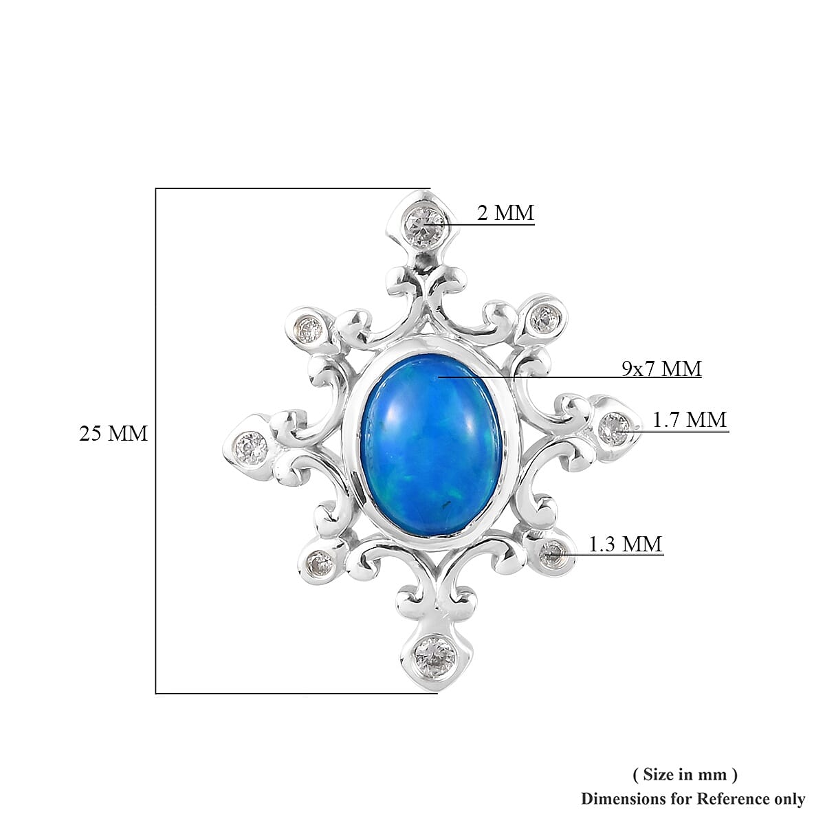 Miami Blue Welo Opal and Natural Cambodian Zircon Pendant  in Platinum Overlay Sterling Silver 1.25 Ct.