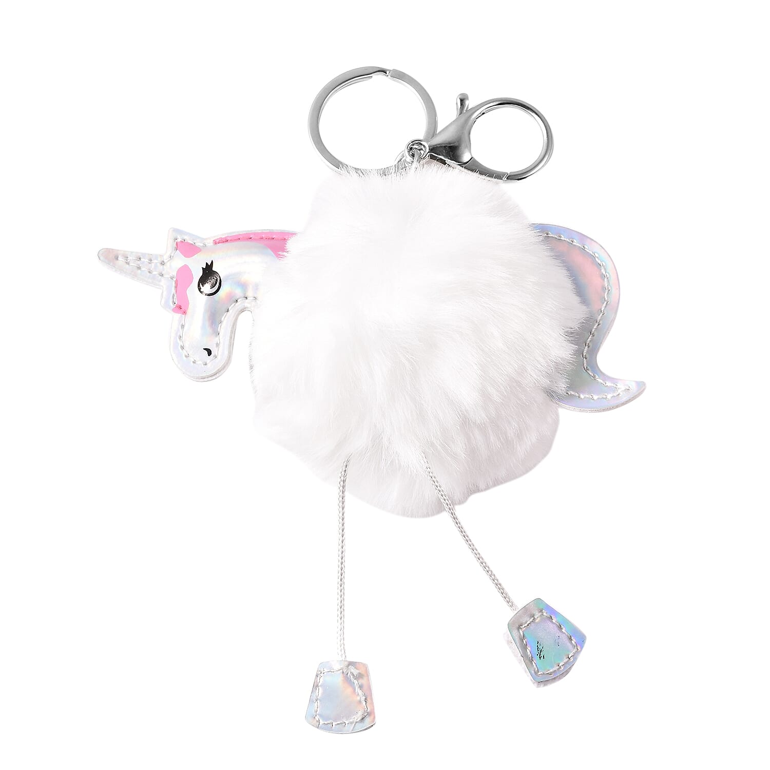 2 Piece Set - STRADA Japanese Movement Unicorn Pattern Water Resistant Watch with Purple Strap and Unicorn Key Chain in Silver Tone