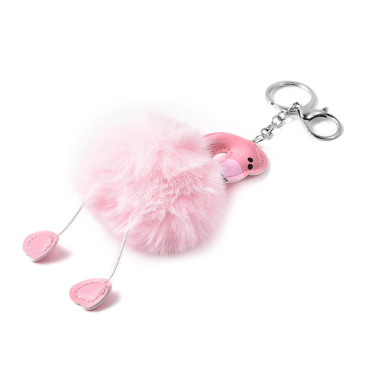 2 Piece Set - STRADA Japanese Movement Flamingo Pattern Water Resistant Watch with Pink Strap and Flamingo Key Chain in Silver Tone