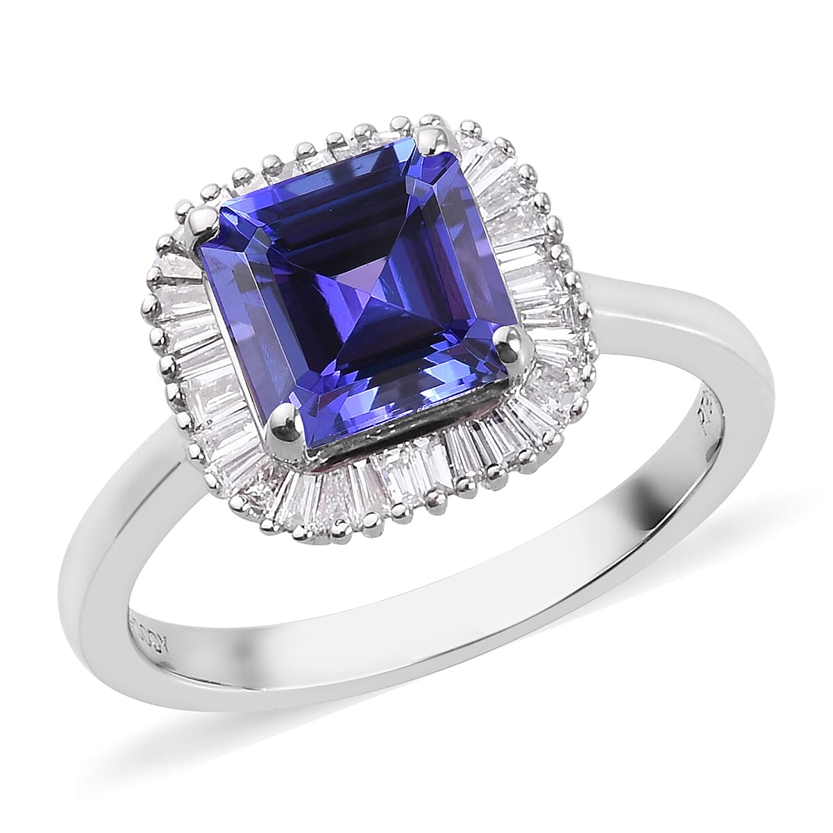 RHAPSODY 950 Platinum AAAA Asscher cut Tanzanite and Diamond Ring 2.25 Ct, PLatinum wt. 4.69 Gms