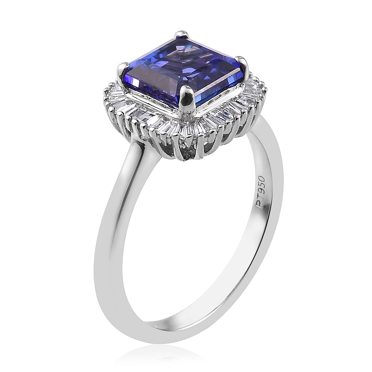 RHAPSODY 950 Platinum AAAA Asscher cut Tanzanite and Diamond Ring 2.25 Ct, PLatinum wt. 4.69 Gms