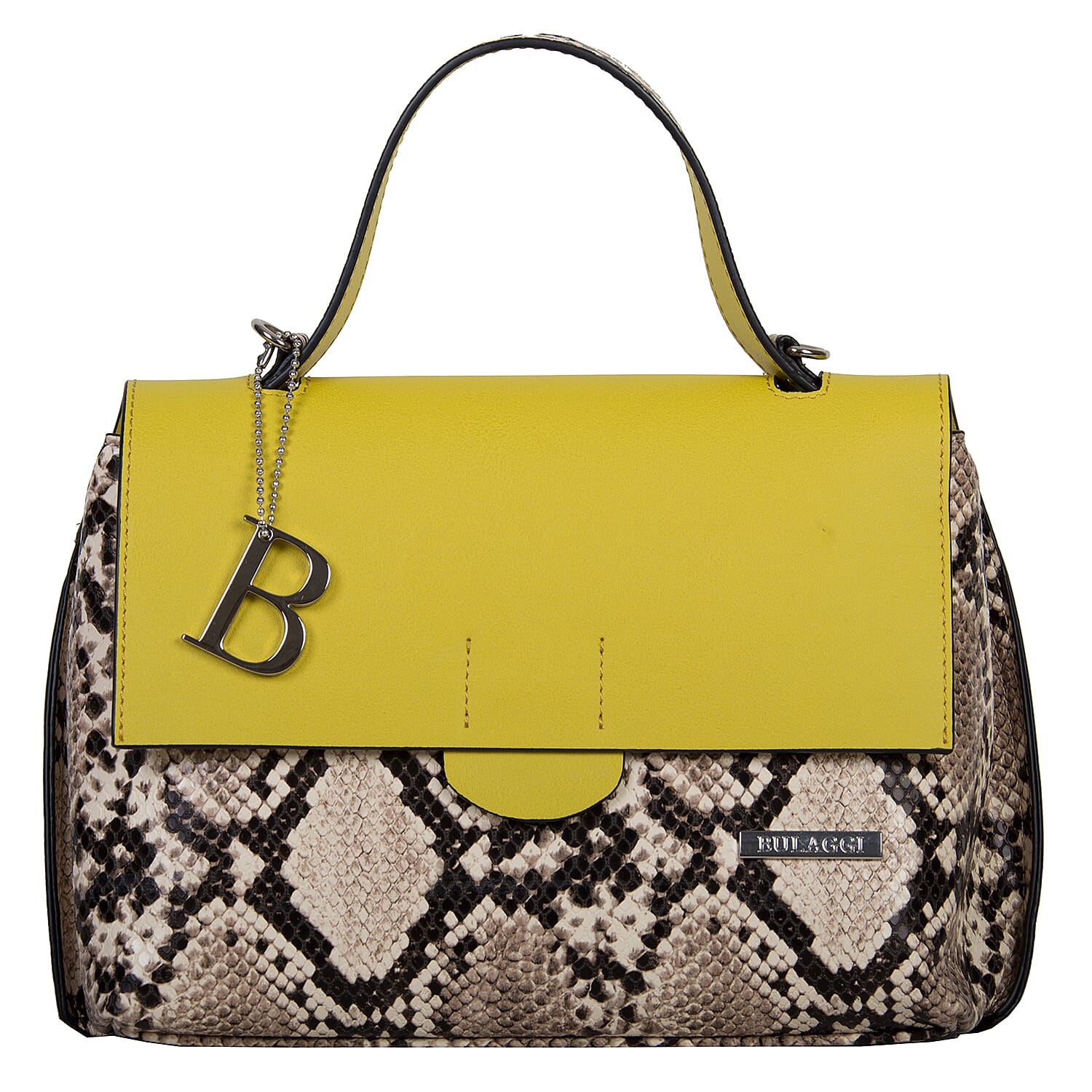 Bulaggi Collection MONA Flap PU Handbag in Snake Print with Shoulder Strap 24x09x20cm Lime