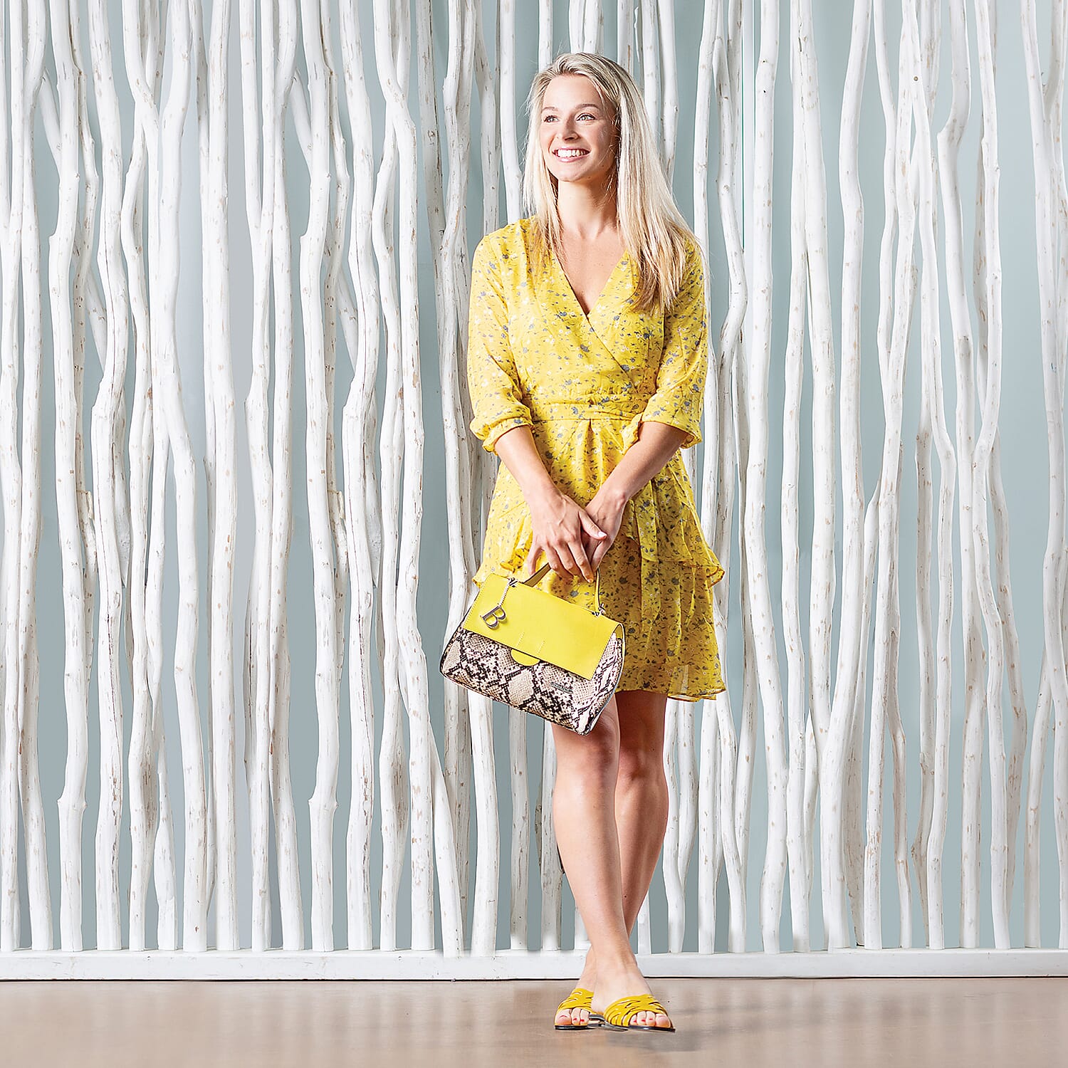 Bulaggi Collection - MONA Flap Handbag in Snake Print (24x09x20cm) - Lime