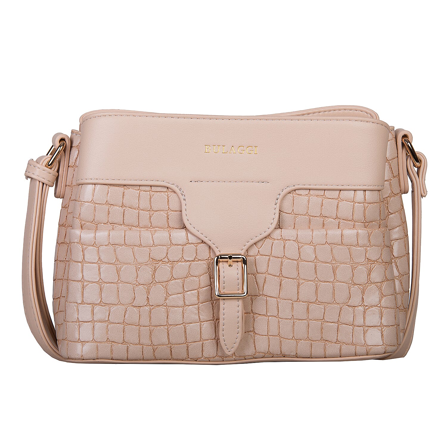 Bulaggi Collection - Ginger Crossbody Bag with Crocodile Texture and Adjustable Shoulder Strap (31x14x22cm) - Bone Colour