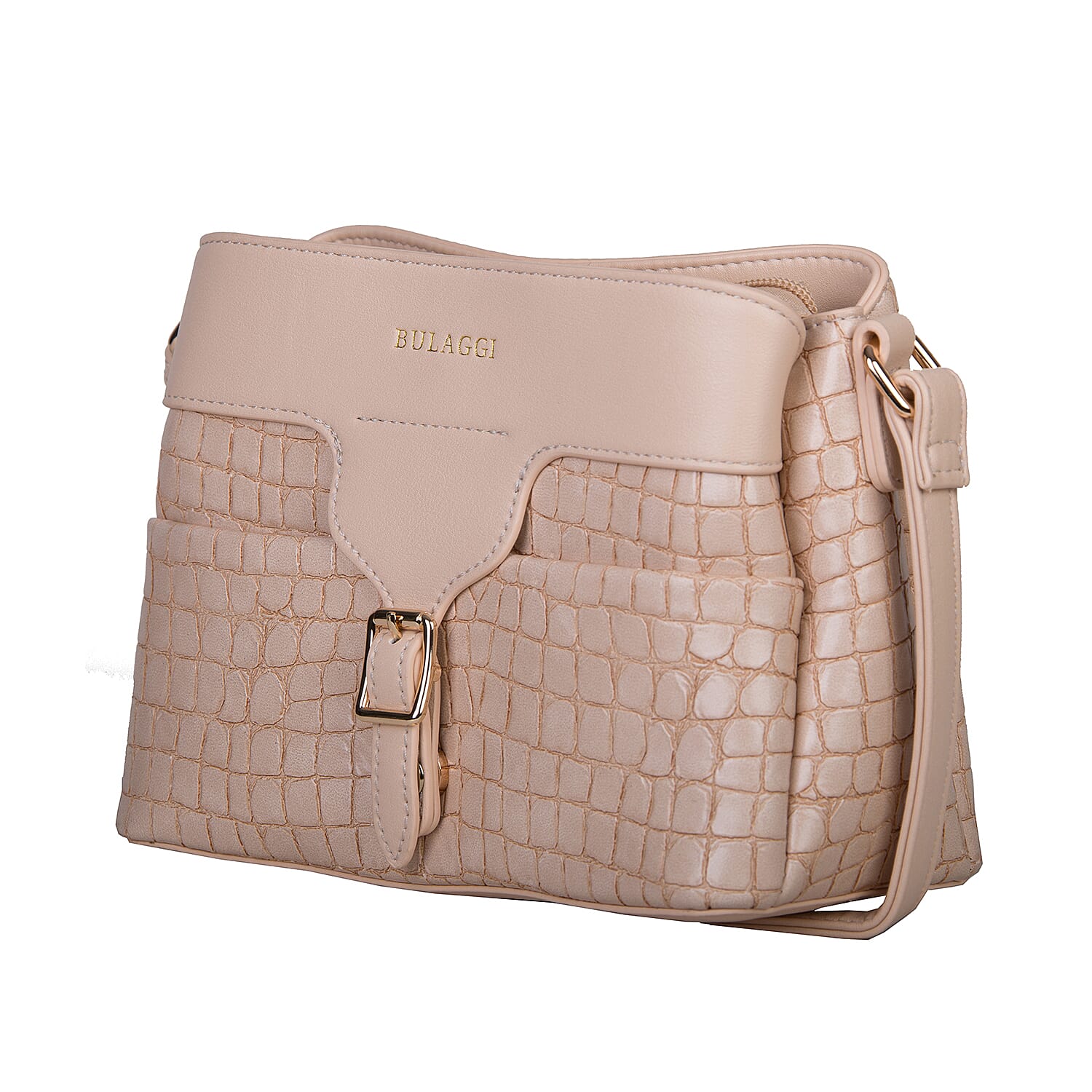 Bulaggi Collection - Ginger Crossbody Bag with Crocodile Texture and Adjustable Shoulder Strap (31x14x22cm) - Bone Colour