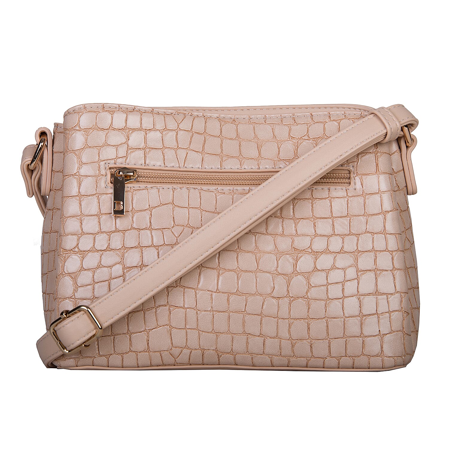 Bulaggi Collection - Ginger Crossbody Bag with Crocodile Texture and Adjustable Shoulder Strap (31x14x22cm) - Bone Colour