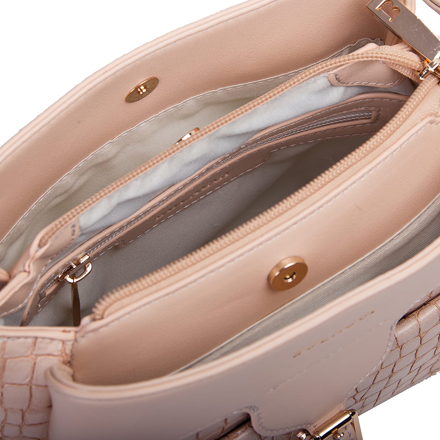 Bulaggi Collection - Ginger Crossbody Bag with Crocodile Texture and Adjustable Shoulder Strap (31x14x22cm) - Bone Colour