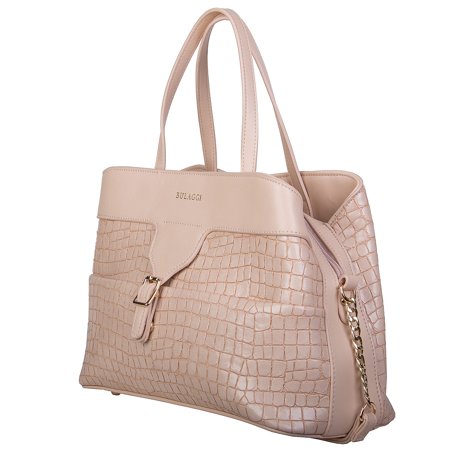 Bulaggi Collection - GINGER Crocodile Skin Textured Handbag with Buckle and Shoulder Starp (31x22x14cm) - Soft Pink Colour