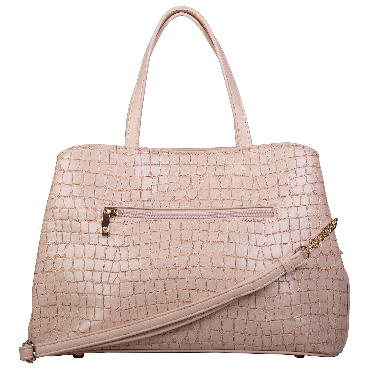 Bulaggi Collection - GINGER Crocodile Skin Textured Handbag with Buckle and Shoulder Starp (31x22x14cm) - Soft Pink Colour