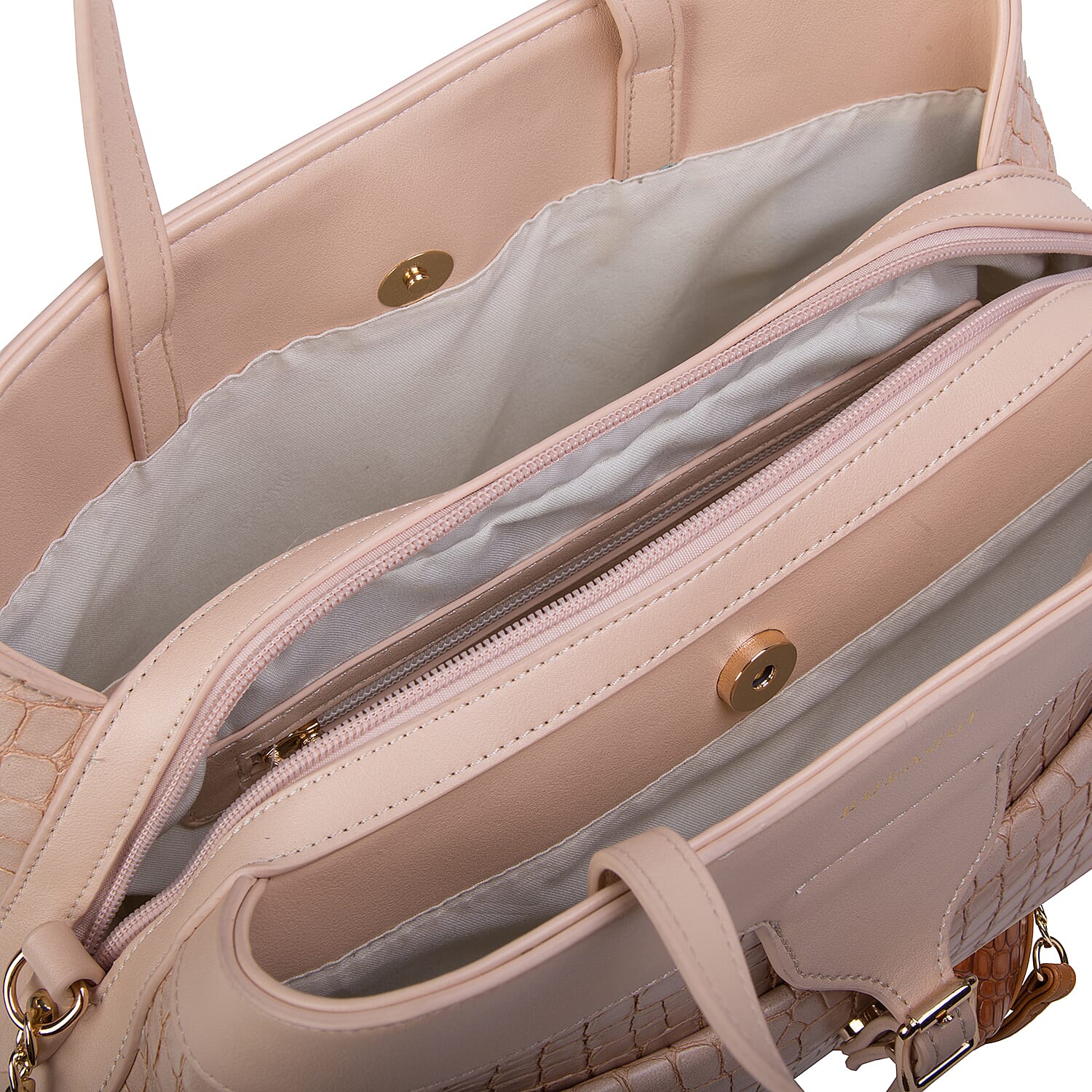 Bulaggi Collection - GINGER Crocodile Skin Textured Handbag with Buckle and Shoulder Starp (31x22x14cm) - Soft Pink Colour