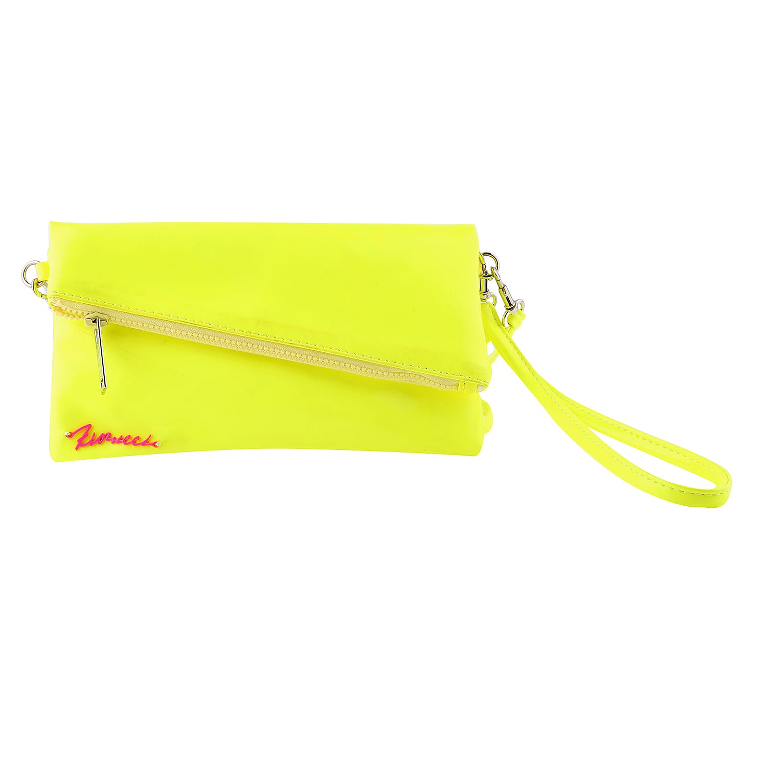 FIORUCCI Wristlet Pouch with Removable Shoulder Strap (Size 22x12 Cm) - Neon Yellow