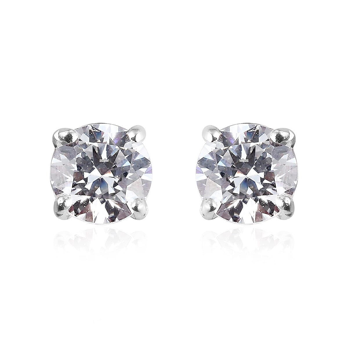 2 Piece Set - Lustro Stella Sterling Silver Solitaire Ring and Stud Earrings (with Push Back) Made with Finest CZ 3.00 Ct.