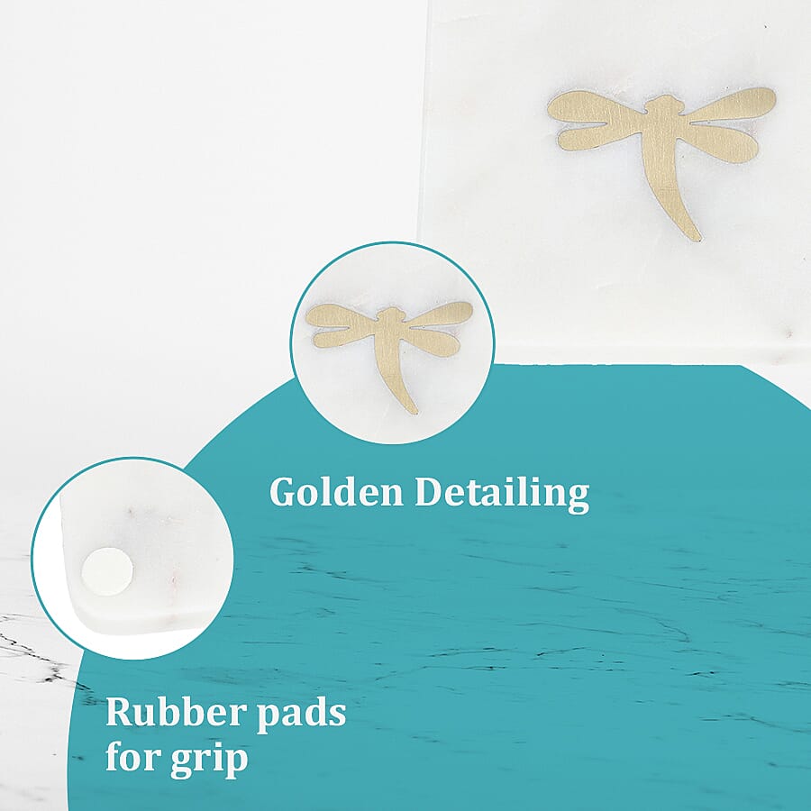 NAKKASHI - Set of 4 - Square Marble Coasters with Brass Inlay (Size 10 cm)