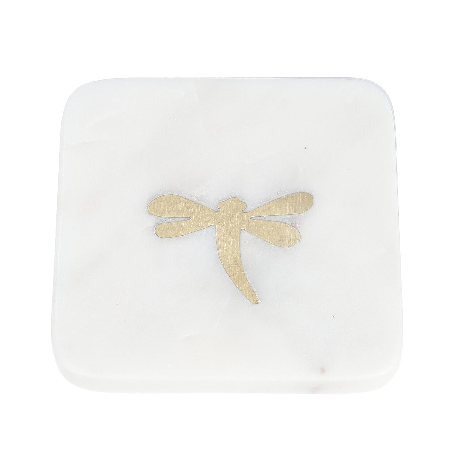 NAKKASHI - Set of 4 - Square Marble Coasters with Brass Inlay (Size 10 cm)