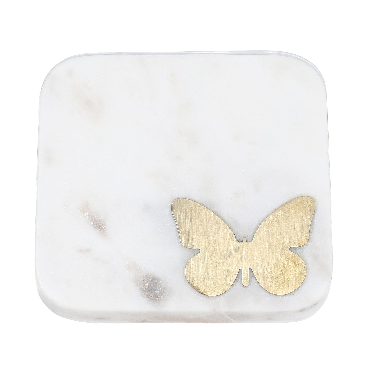 NAKKASHI - Set of 4 - Square Marble Coasters with Butterfly Brass Inlay (Size 10 cm)