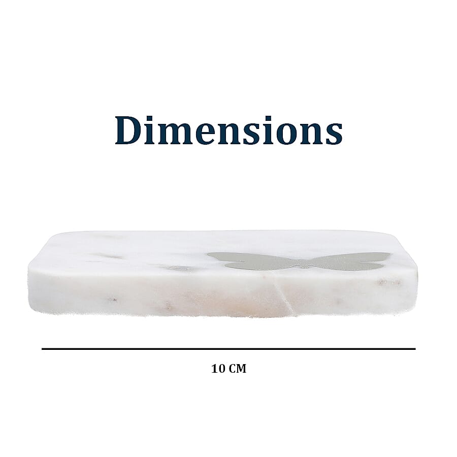 NAKKASHI - Set of 4 - Square Marble Coasters with Butterfly Brass Inlay (Size 10 cm)