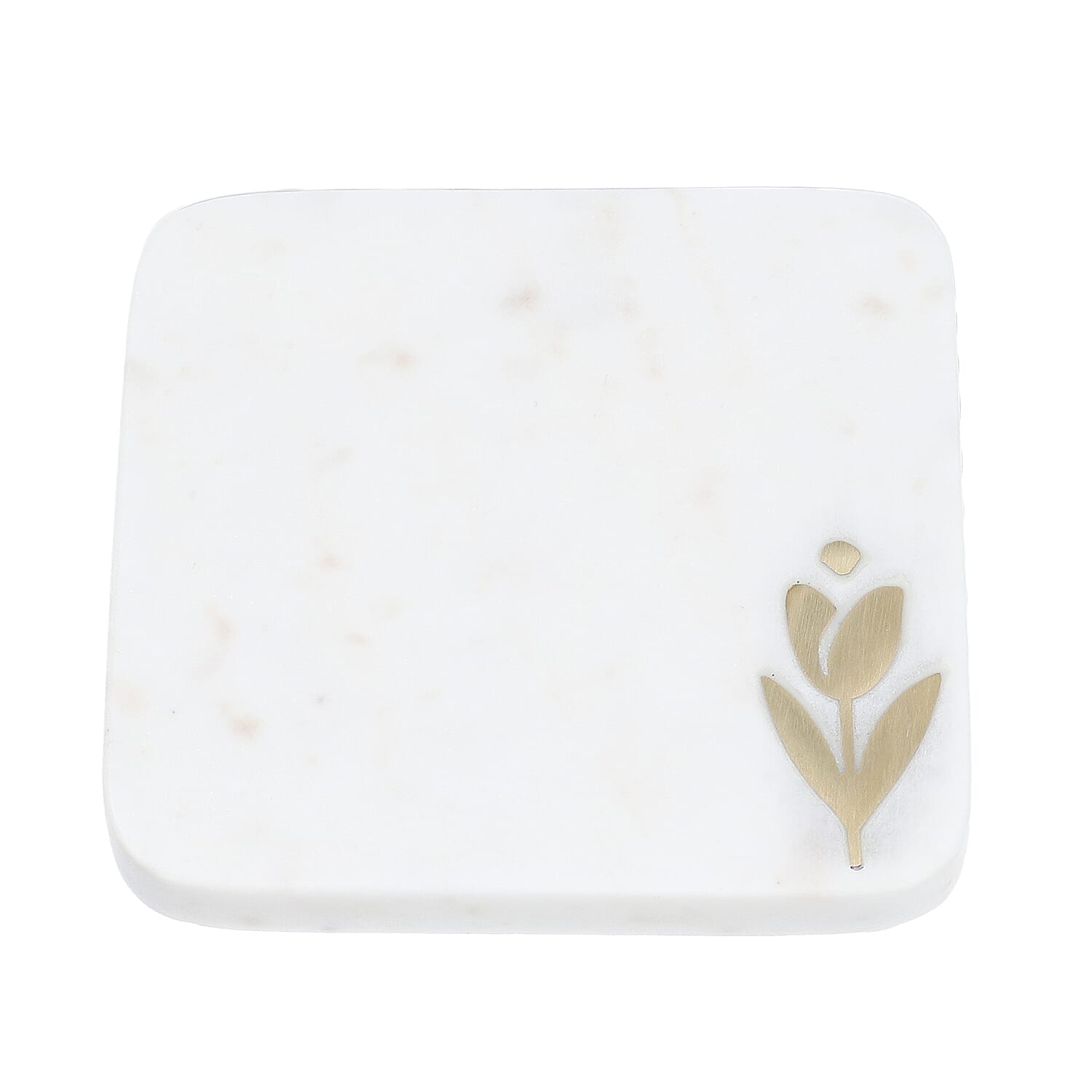 NAKKASHI - Set of 4 - Square Marble Coasters with Flower Brass Inlay (Size 10 cm)