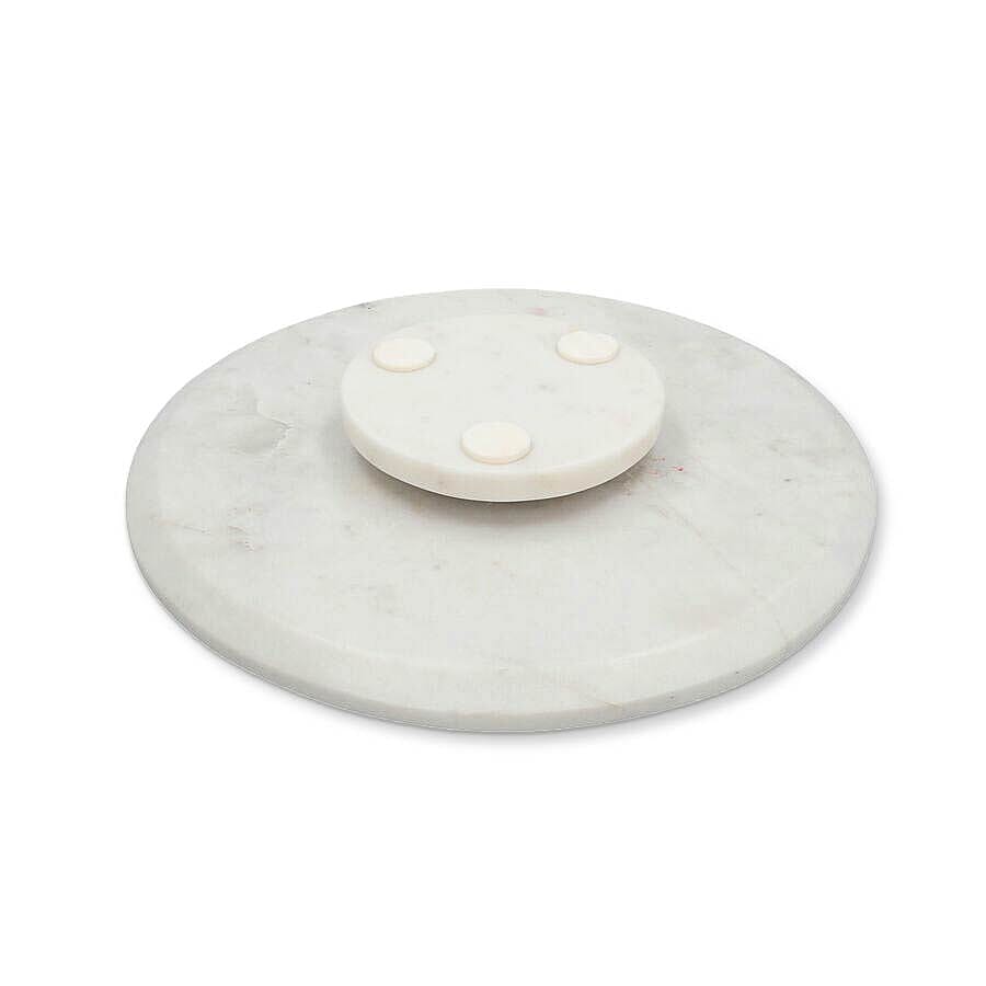 NAKKASHI - Round Marble Lazy Susan Tray with Abalone Inlay Butterfly Motif