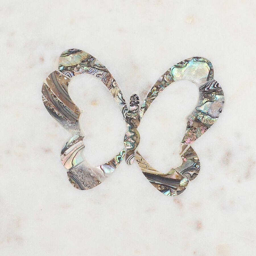 NAKKASHI - Round Marble Lazy Susan Tray with Abalone Inlay Butterfly Motif