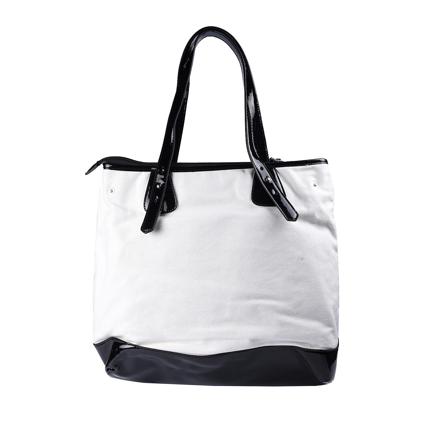 FIORUCCI Eco-Friendly Angle Printed Canvas Tote Bag with Zipper Closure (Size 33x14x27 Cm) - White and Black