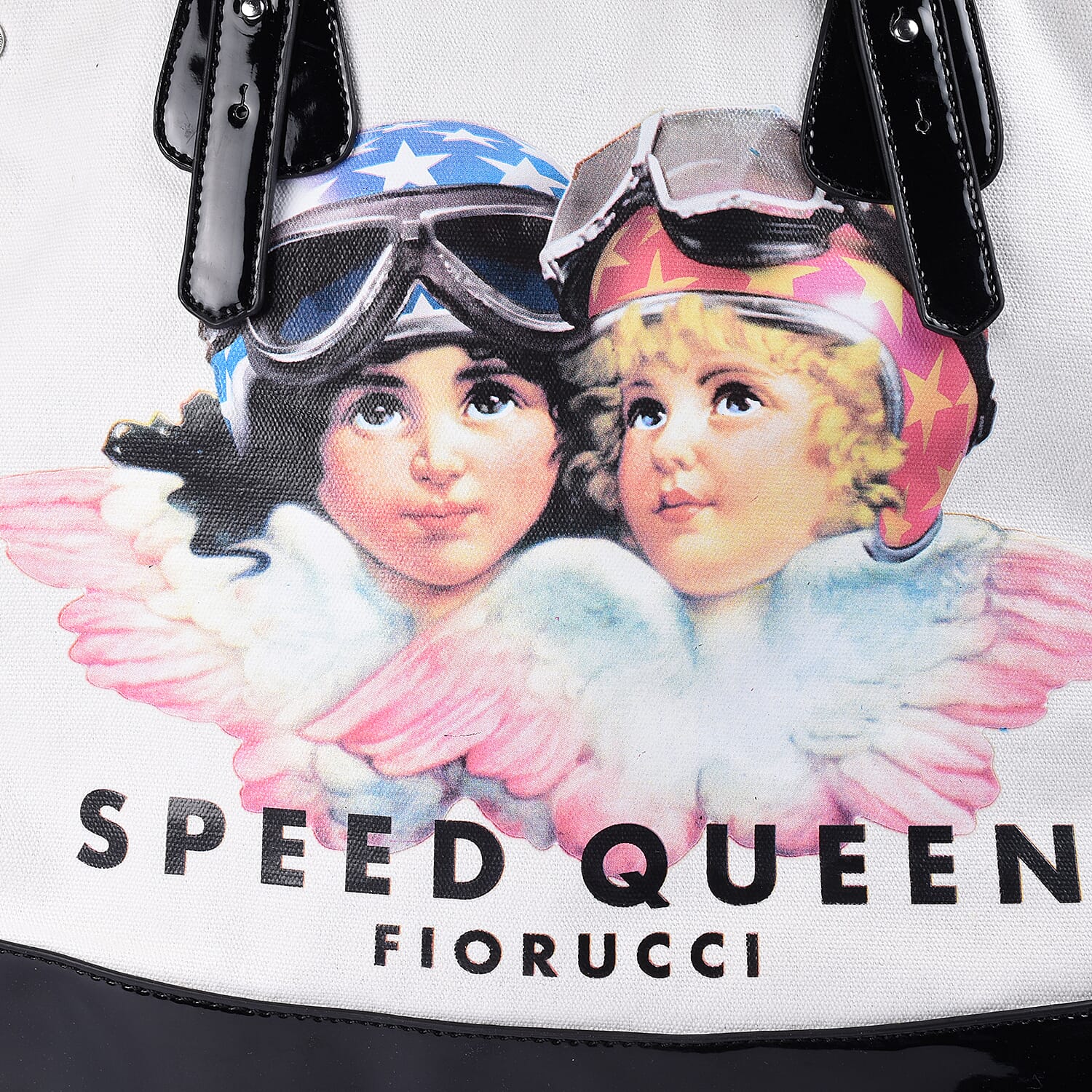 FIORUCCI Eco-Friendly Angle Printed Canvas Tote Bag with Zipper Closure (Size 33x14x27 Cm) - White and Black