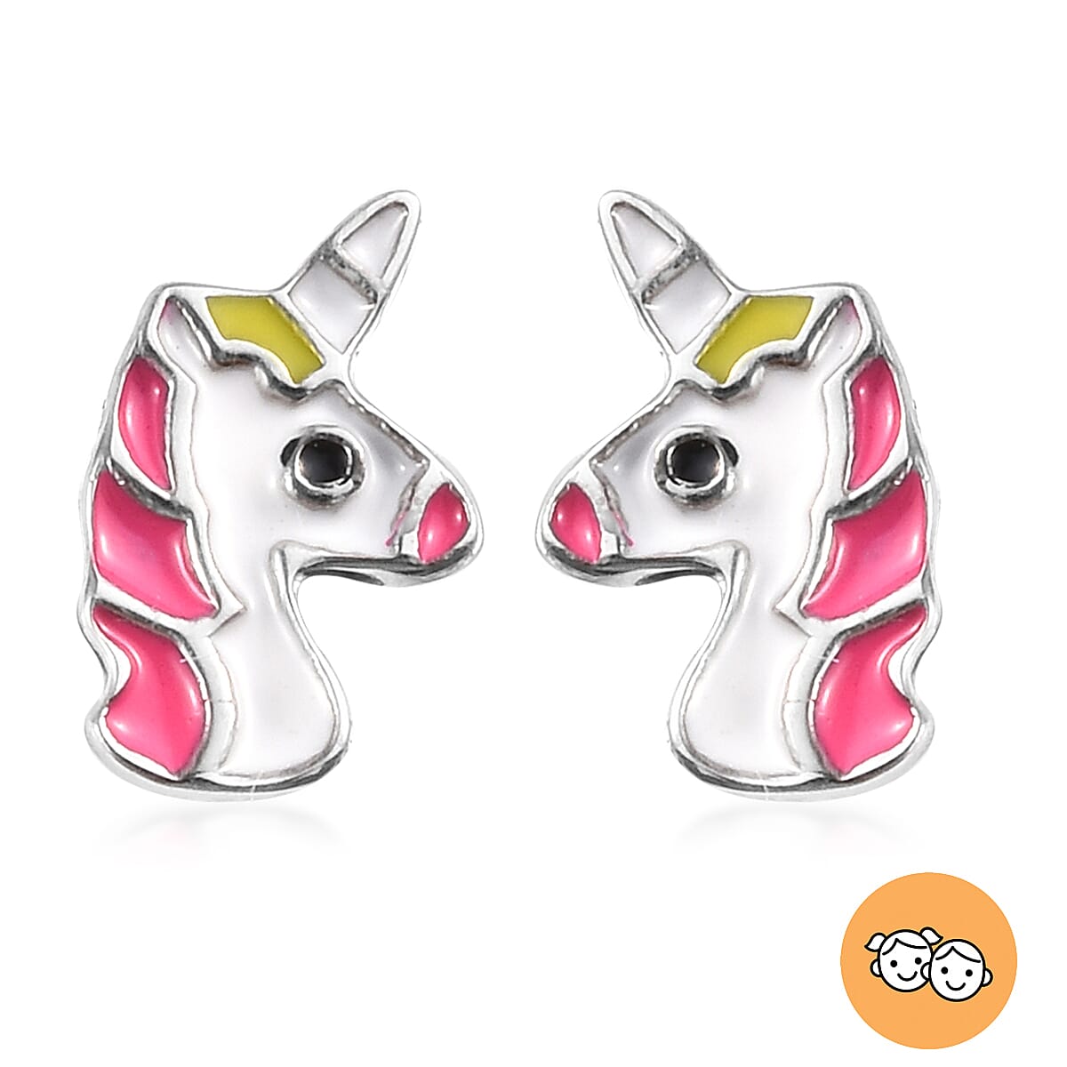 Platinum Overlay Sterling Silver Enamelled Unicorn Stud Earrings (with Push Back)