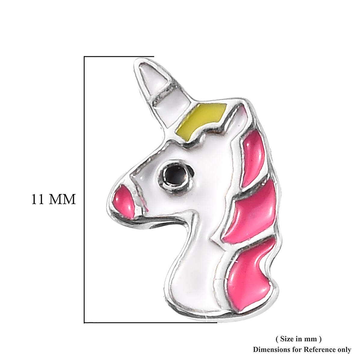 Platinum Overlay Sterling Silver Enamelled Unicorn Stud Earrings (with Push Back)