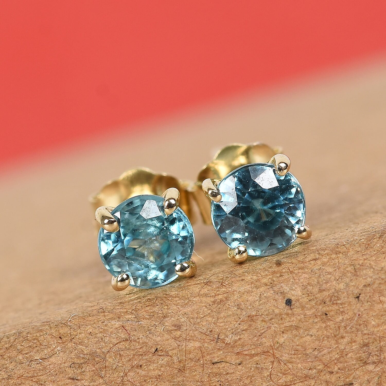 9K Yellow Gold Ratanakiri Blue Zircon Solitaire Stud Earrings (with Push Back) 0.85 Ct.
