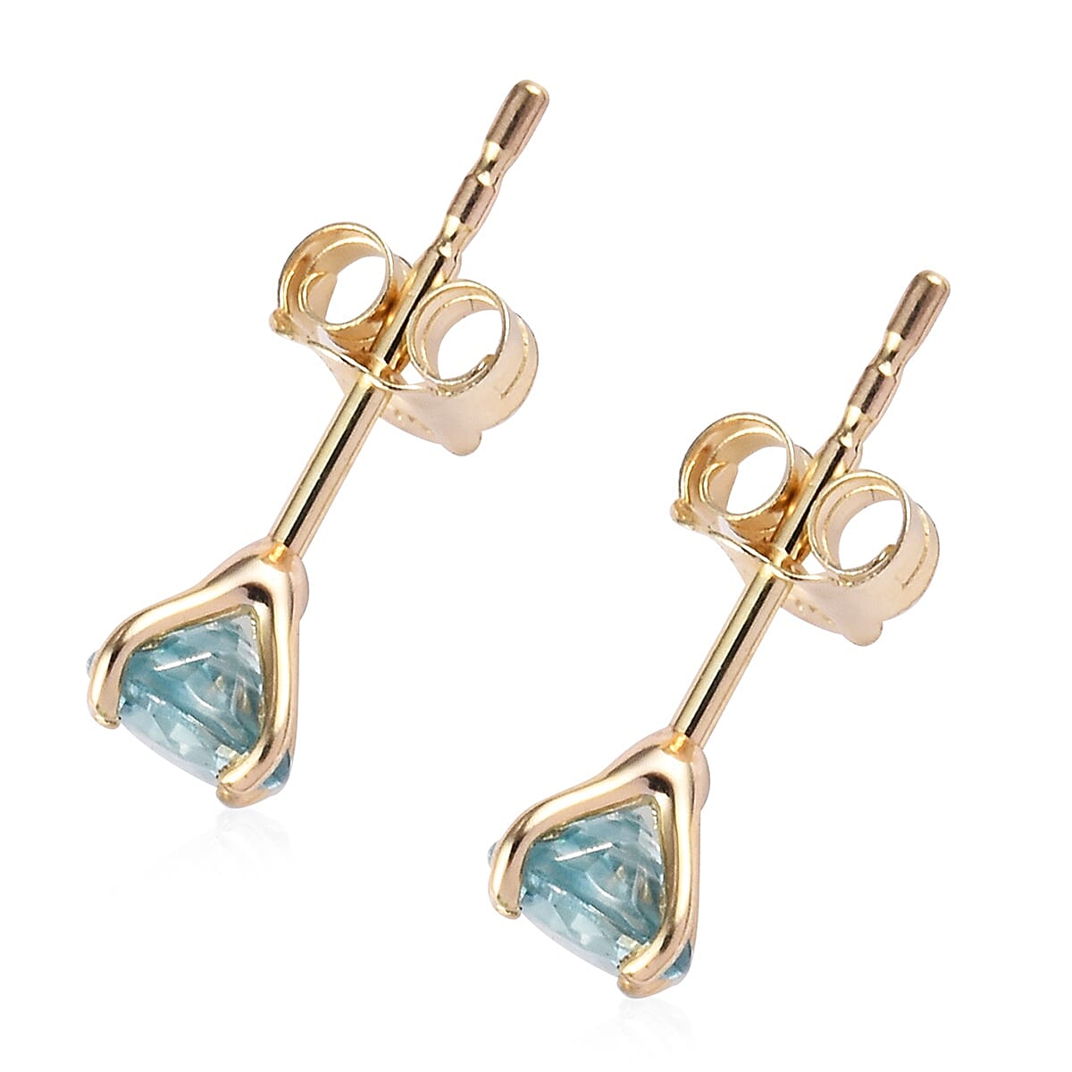 9K Yellow Gold Ratanakiri Blue Zircon Solitaire Stud Earrings (with Push Back) 0.85 Ct.