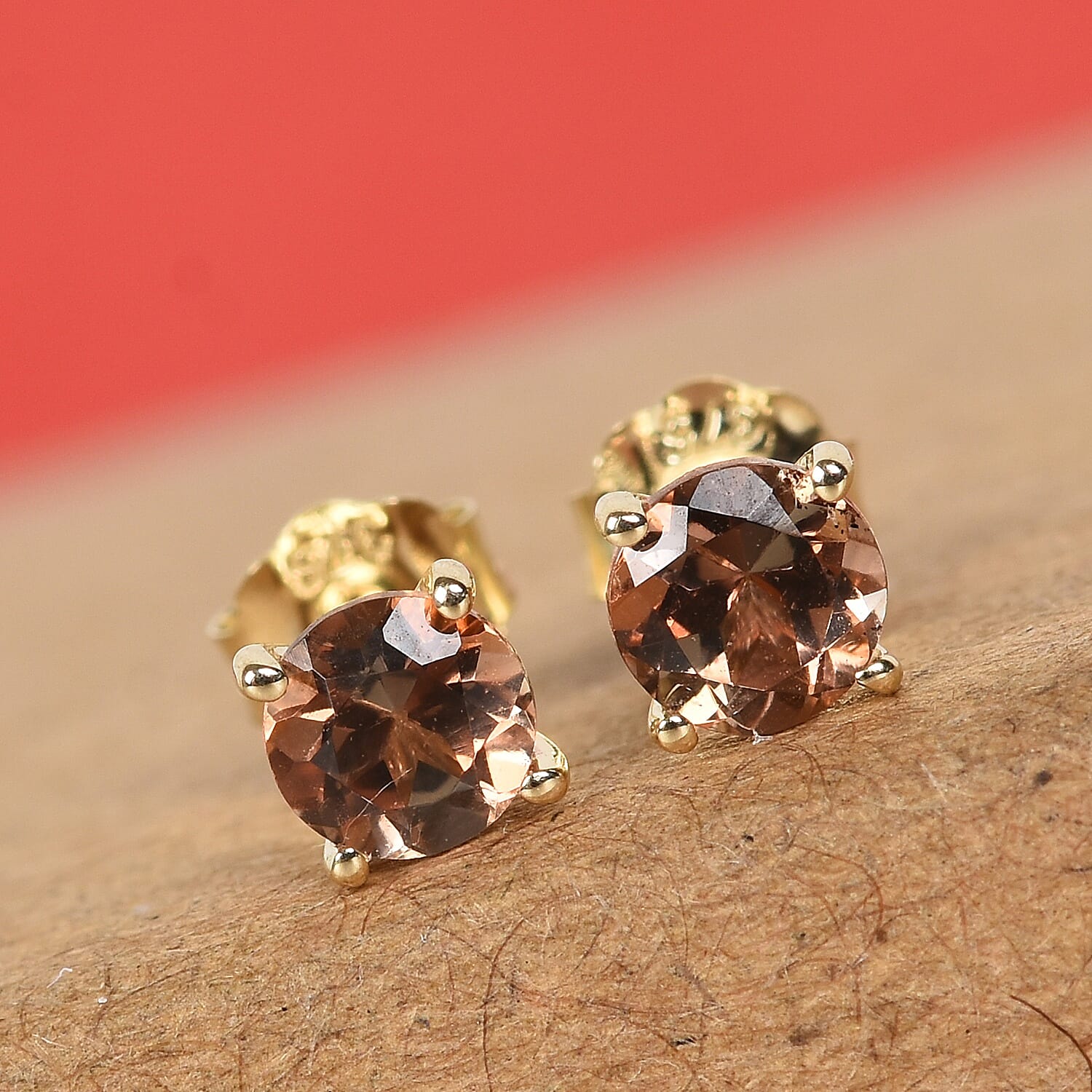 9K Yellow Gold AA Brazilian Andalusite Stud Earrings (with Push Back) 0.55 Ct.