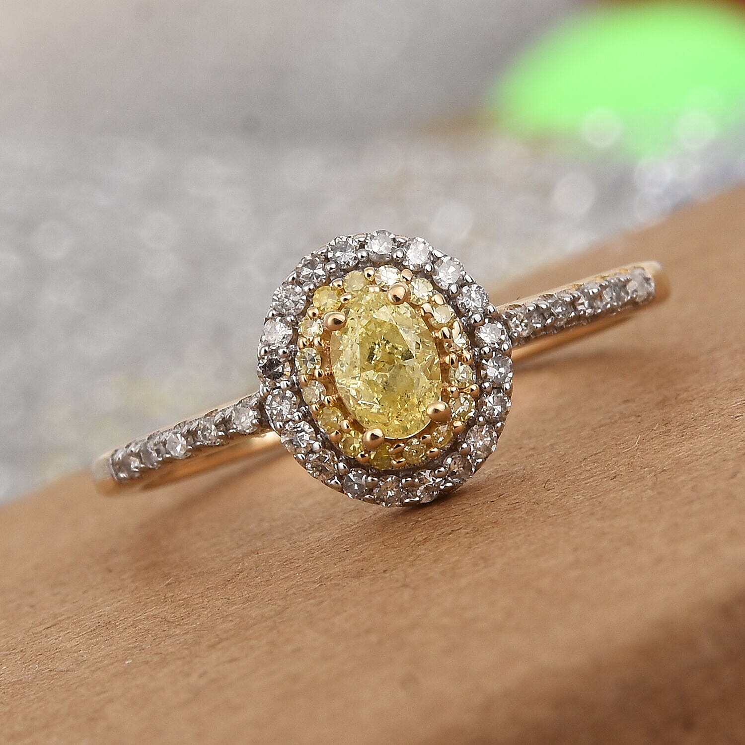 14K Yellow Gold Natural Yellow Diamond and White Diamond Ring 0.50 Ct.