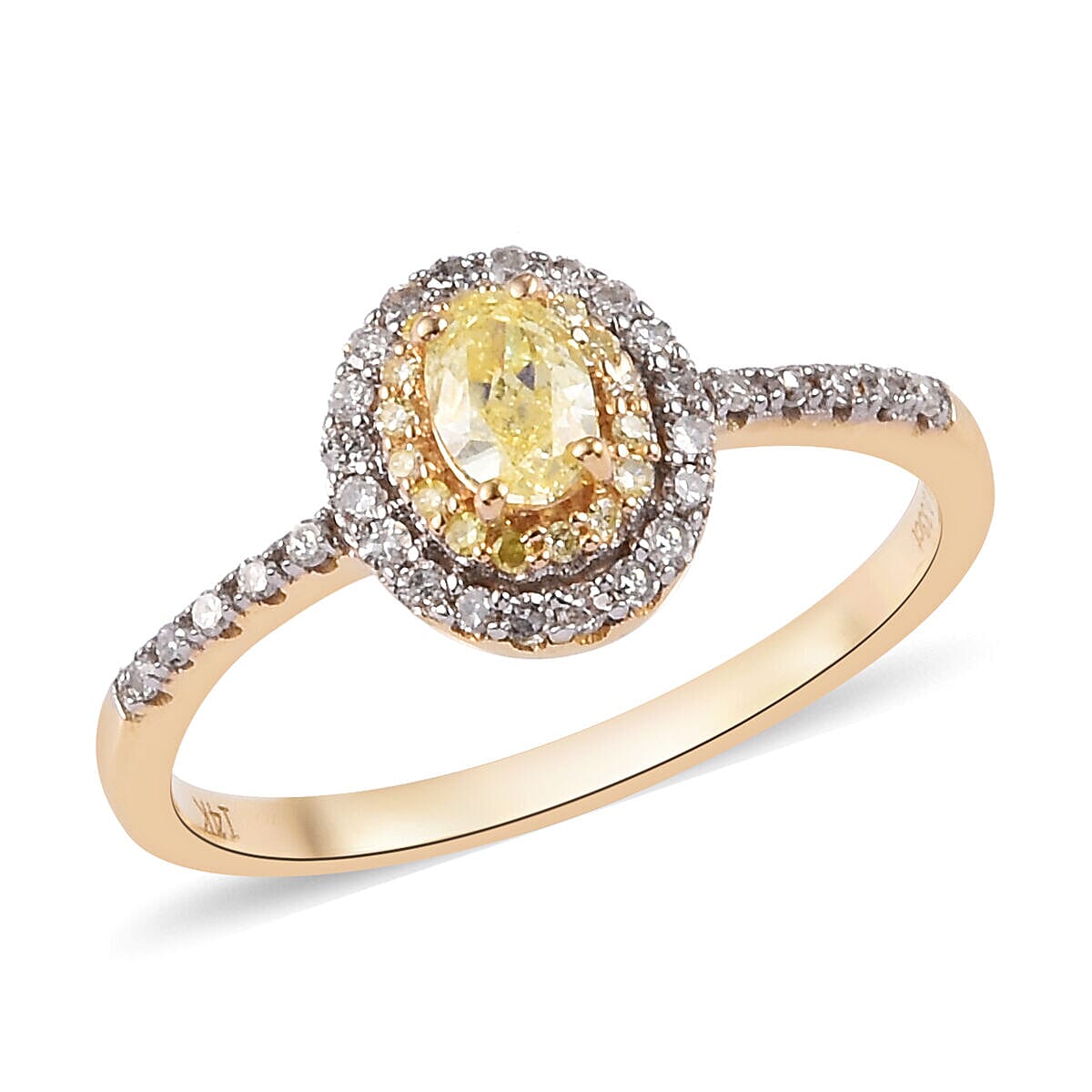 14K Yellow Gold Natural Yellow Diamond and White Diamond Ring 0.50 Ct.