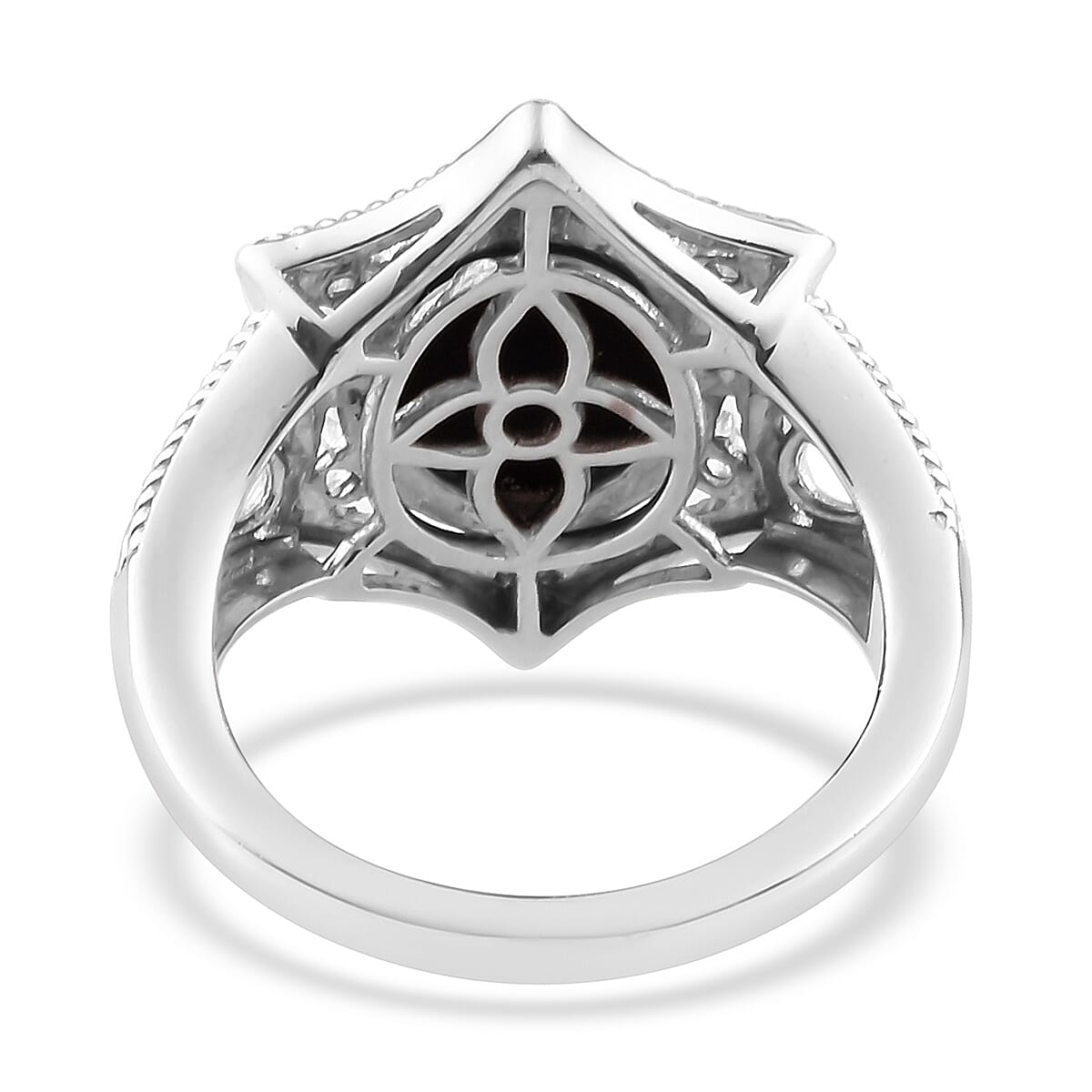 Australian Boulder Opal and Natural Cambodian Zircon Ring in Platinum Overlay Sterling Silver