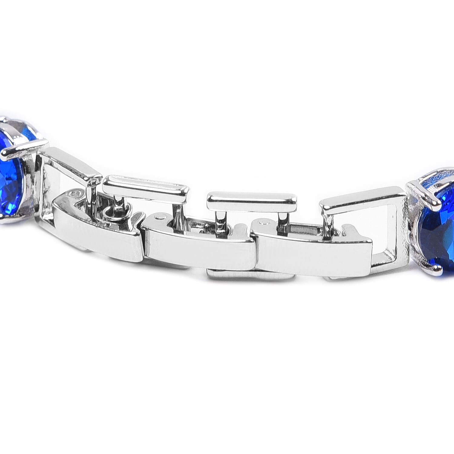 Simulated Blue Sapphire Tennis Bracelet (Size 8 with Extender) in Silver Tone