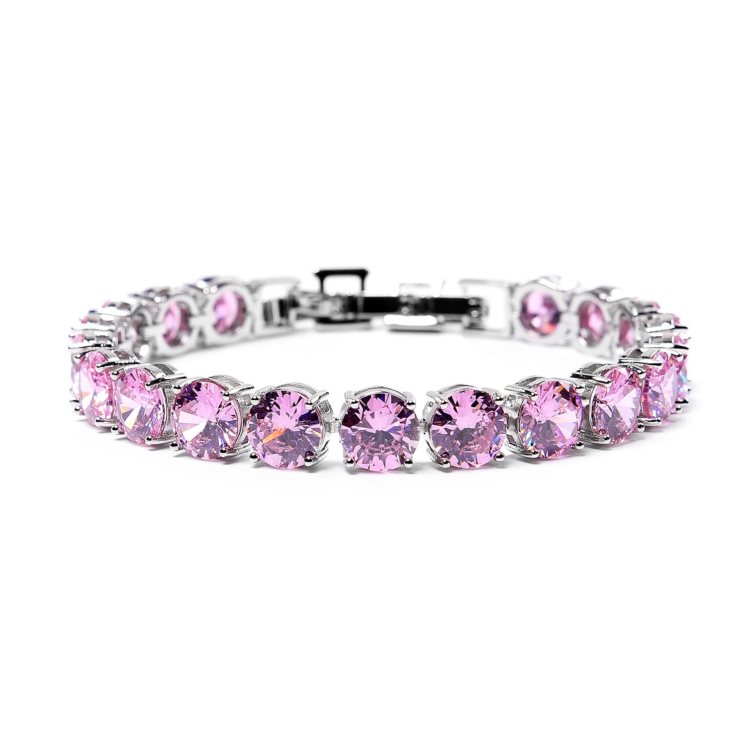 Simulated Pink Sapphire Bracelet (Size 8 with Extender) in Silver Tone