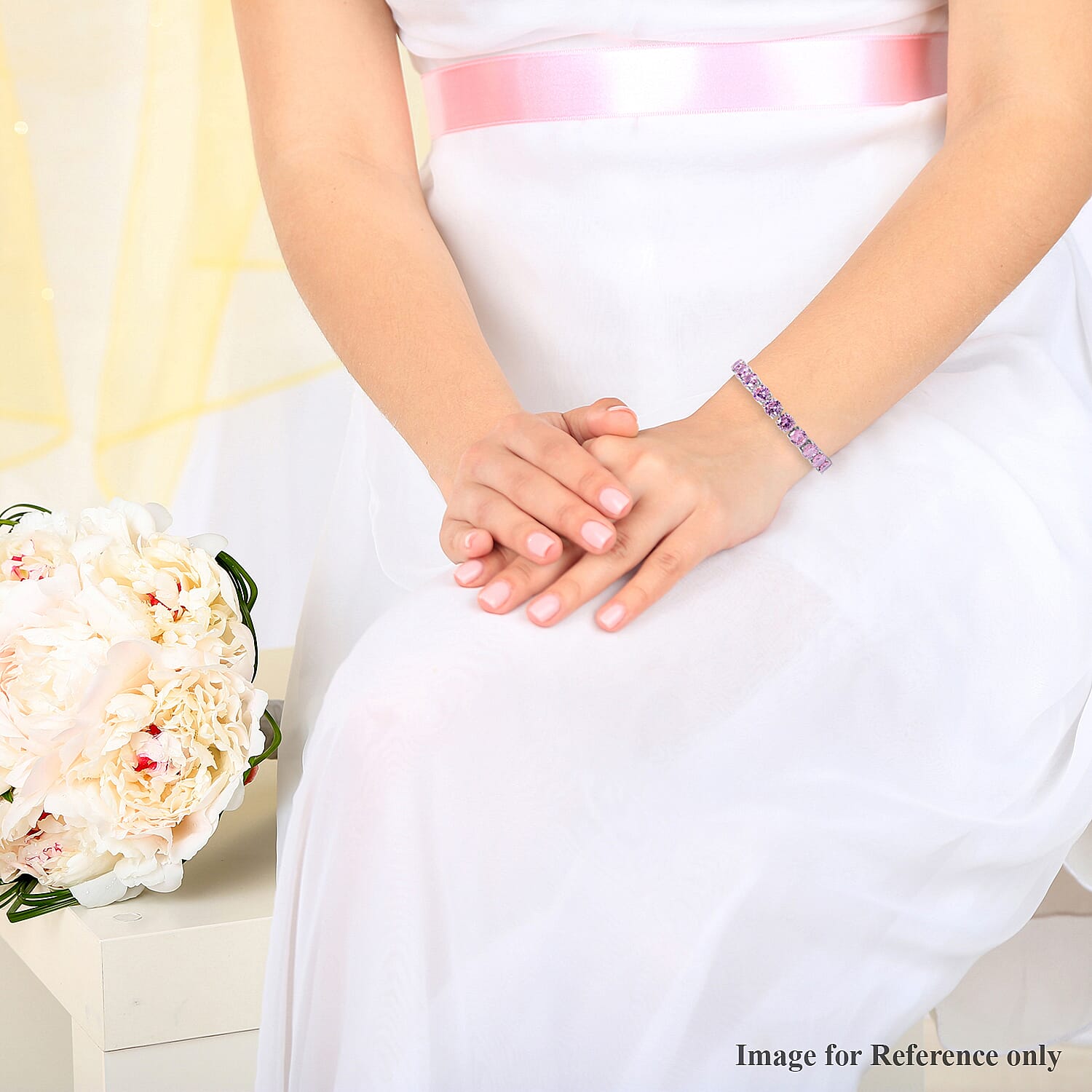 Simulated Pink Sapphire Bracelet (Size 8 with Extender) in Silver Tone
