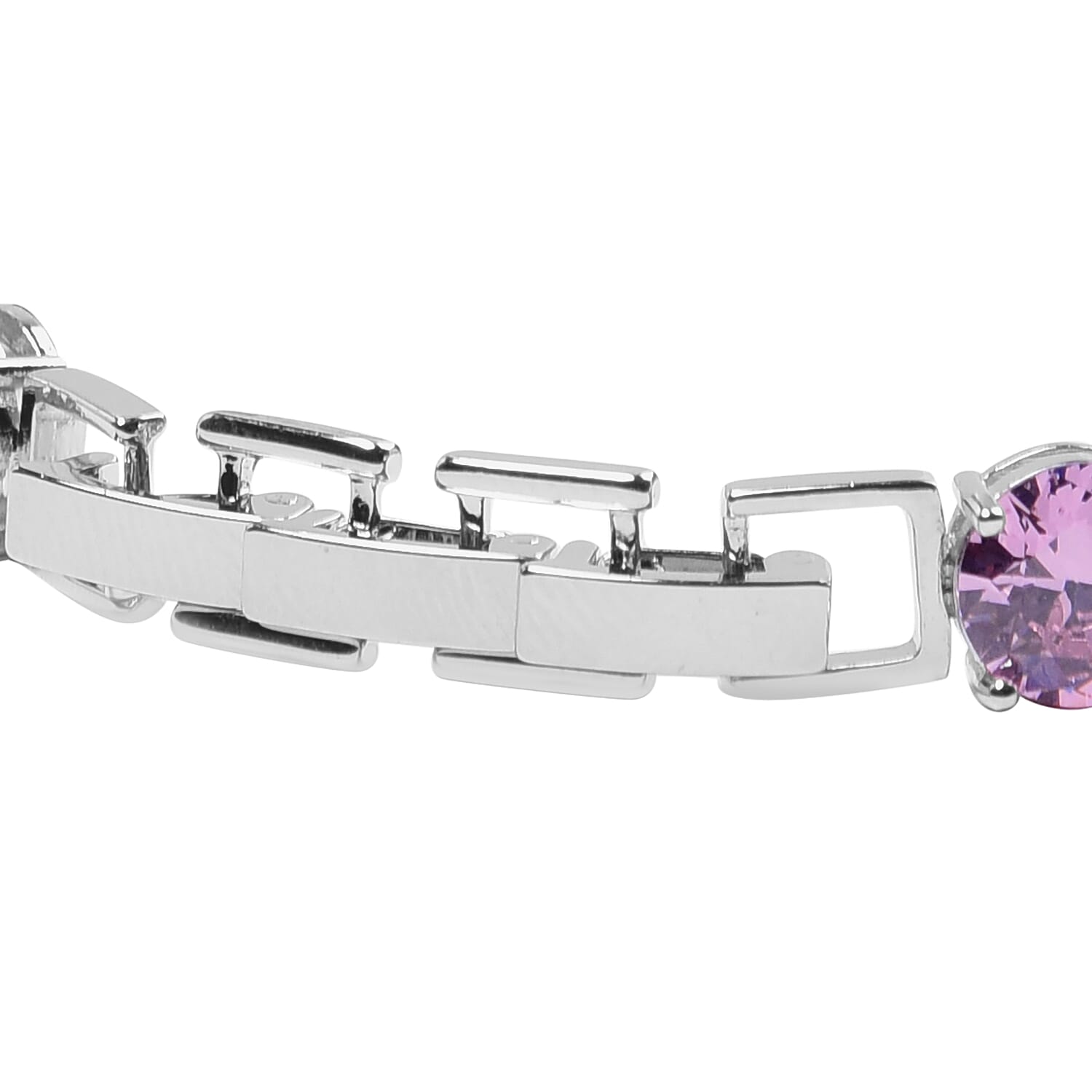 Simulated Pink Sapphire Bracelet (Size 8 with Extender) in Silver Tone