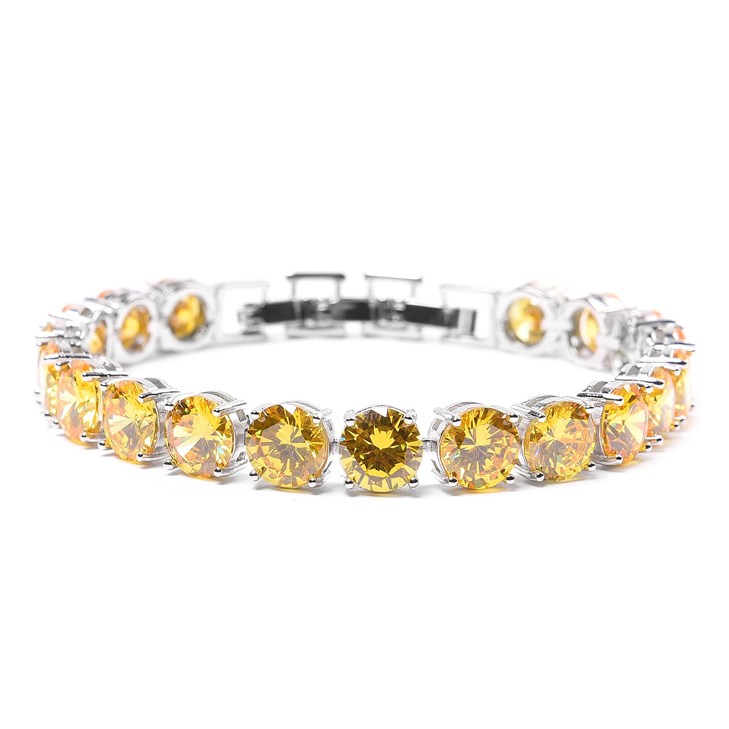 Simulated Yellow Sapphire Bracelet (Size 8 with Extender) in Silver Tone