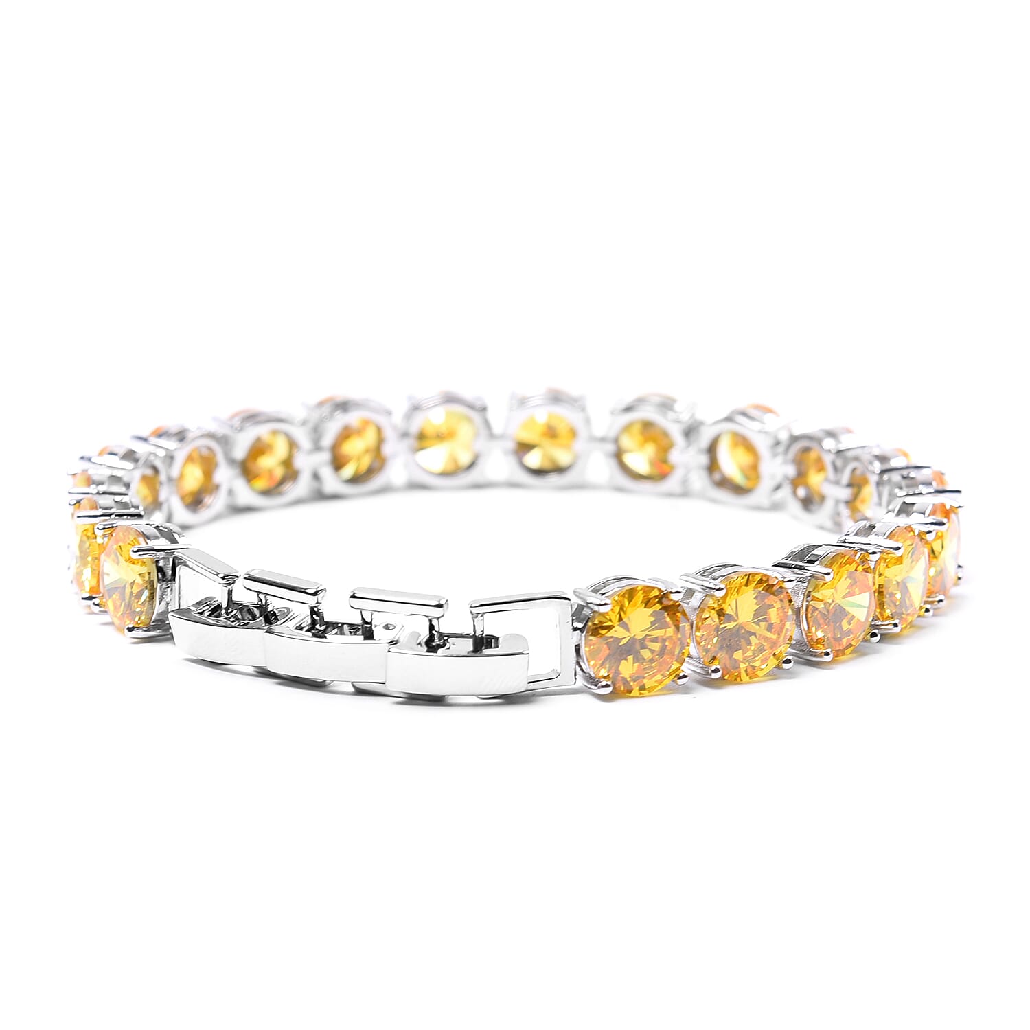Simulated Yellow Sapphire Bracelet (Size 8 with Extender) in Silver Tone