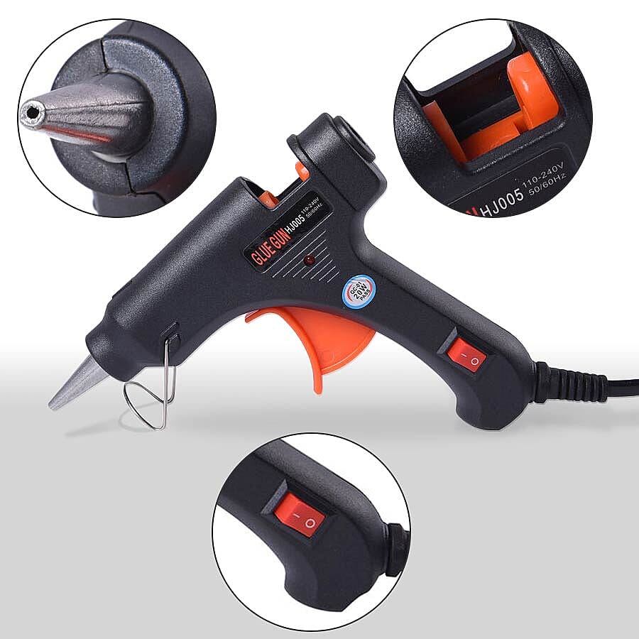 20 Watt Hot Melt Glue Gun Kit with 30pcs Glue Sticks for School DIY Art & Craft Projects and Home Quick Repairs (Size 13x11x3cm) - Black