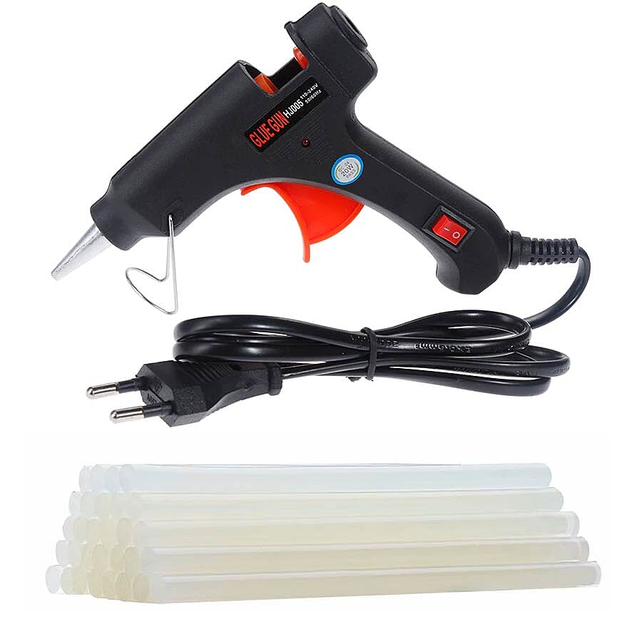 20 Watt Hot Melt Glue Gun Kit with 30pcs Glue Sticks for School DIY Art & Craft Projects and Home Quick Repairs (Size 13x11x3cm) - Black