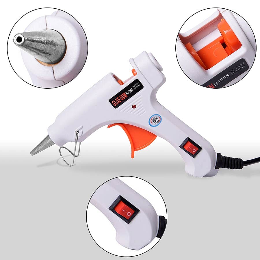 20 Watt Hot Melt Glue Gun Kit with 30pcs Glue Sticks for School DIY Art & Craft Projects and Home Quick Repairs (Size 13x11x3cm) - White