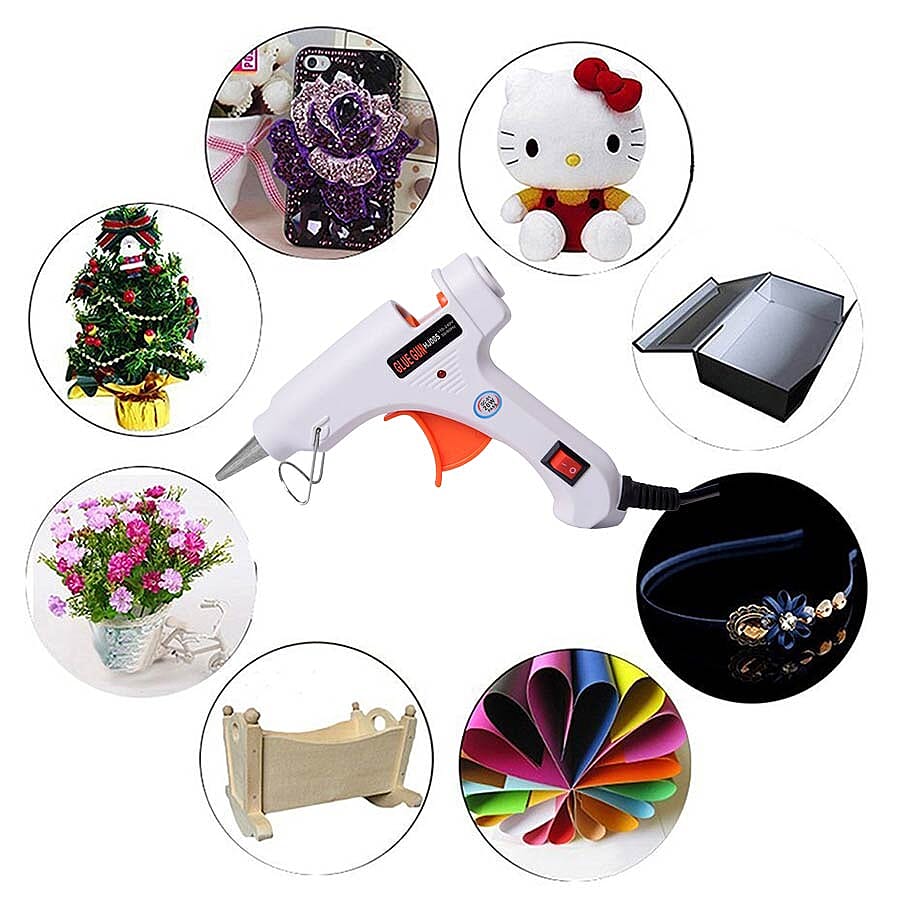 20 Watt Hot Melt Glue Gun Kit with 30pcs Glue Sticks for School DIY Art & Craft Projects and Home Quick Repairs (Size 13x11x3cm) - White
