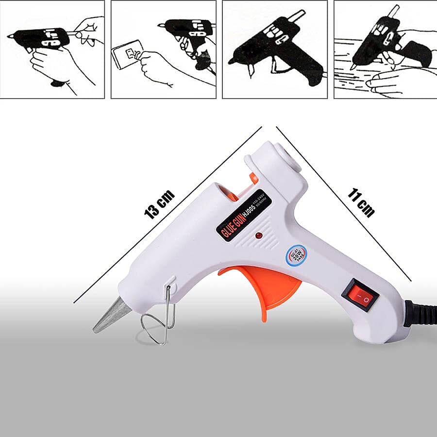 20 Watt Hot Melt Glue Gun Kit with 30pcs Glue Sticks for School DIY Art & Craft Projects and Home Quick Repairs (Size 13x11x3cm) - White