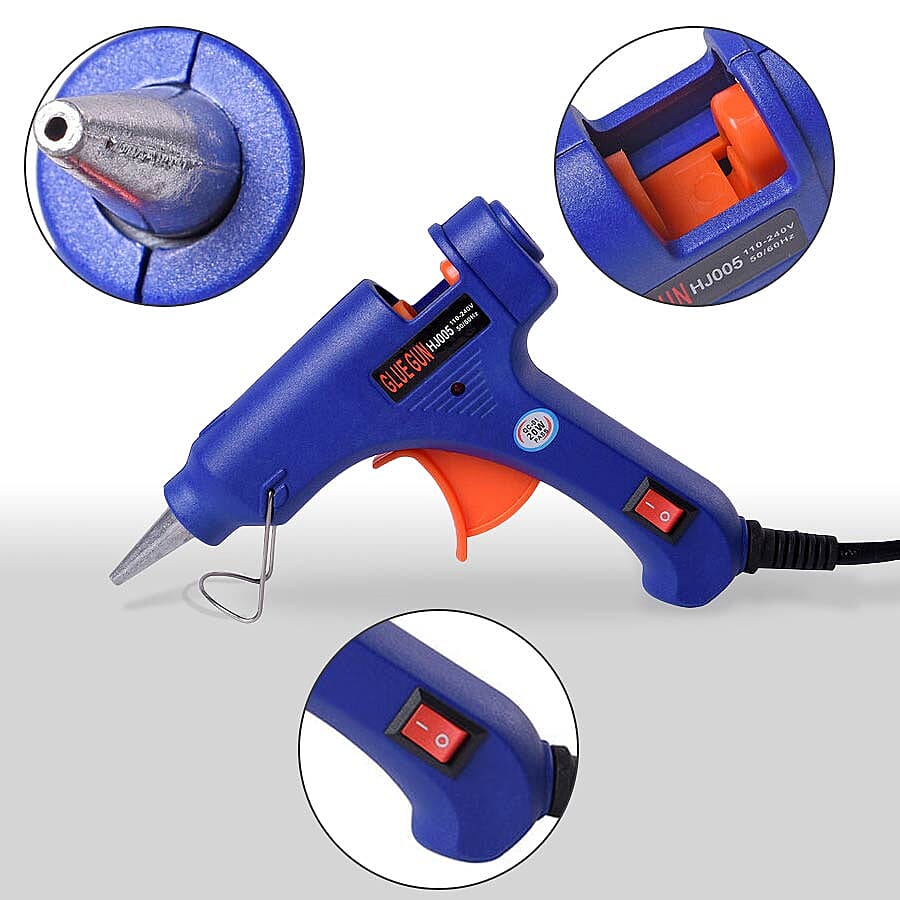 20 Watt Hot Melt Glue Gun Kit with 30pcs Glue Sticks for School DIY Art & Craft Projects and Home Quick Repairs (Size 13x11x3cm) - Blue