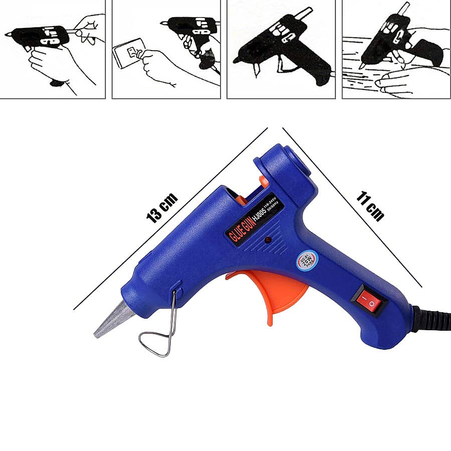 20 Watt Hot Melt Glue Gun Kit with 30pcs Glue Sticks for School DIY Art & Craft Projects and Home Quick Repairs (Size 13x11x3cm) - Blue