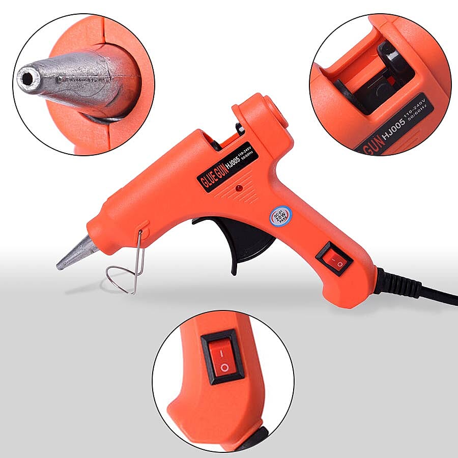 20 Watt Hot Melt Glue Gun Kit with 30pcs Glue Sticks for School DIY Art & Craft Projects and Home Quick Repairs (Size 13x11x3cm) - Red